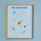 Læringsplakat til børn "The Solar System" - inkl. egetræsramme