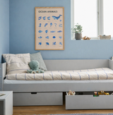 Læringsplakat til børn "Ocean animals" - inkl. egetræsramme