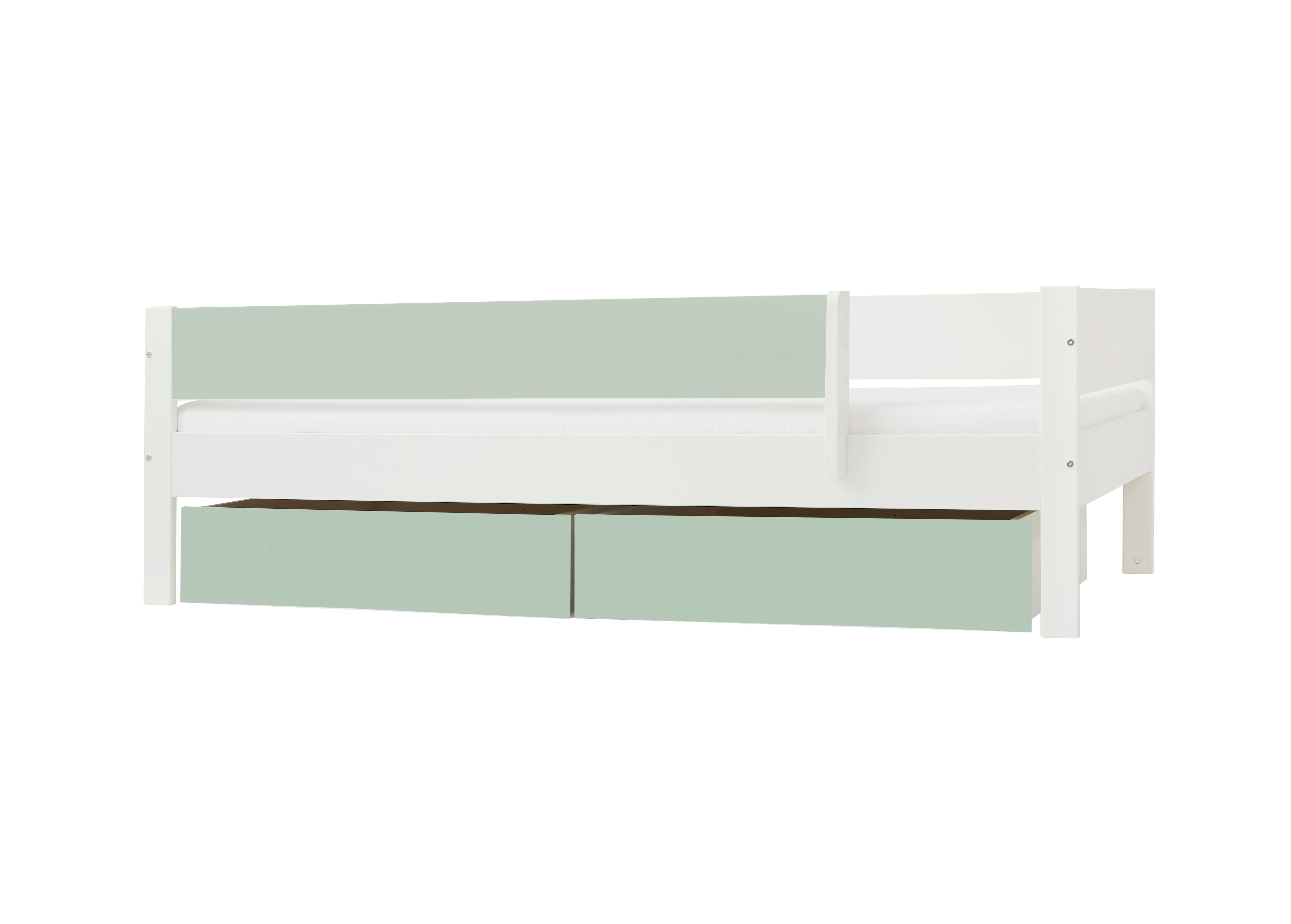 Sengehest med skuffer i mintgrøn til børneseng.