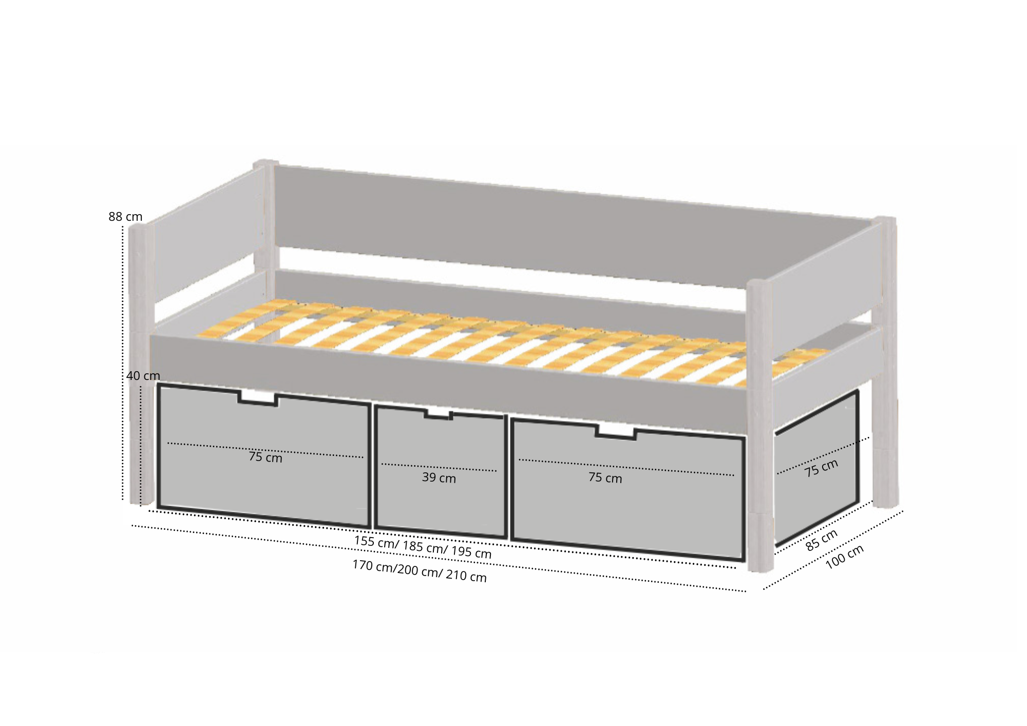 Nanna barnsäng med höga lådor