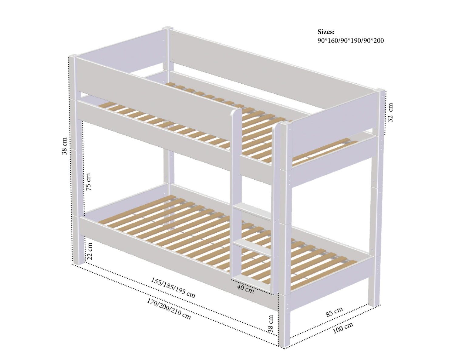 Sängstege med 51 cm ben för halvhög säng