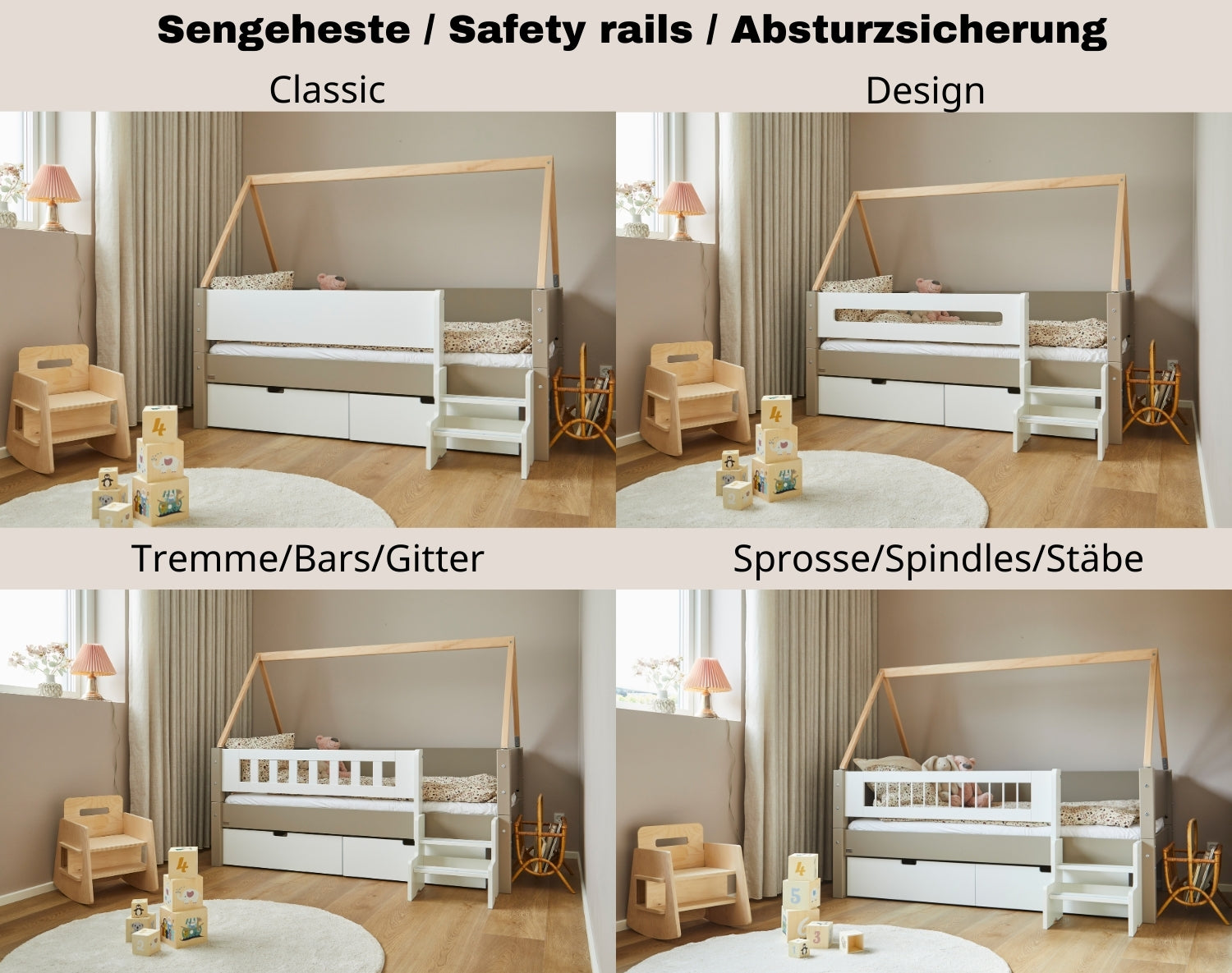 Mimersäng med sänghäst i Classic, Design, Tremme och Sprosse versioner