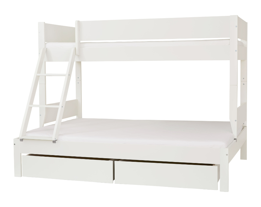 Vit Huxie Asvid familjesäng med stege och nedre lådor