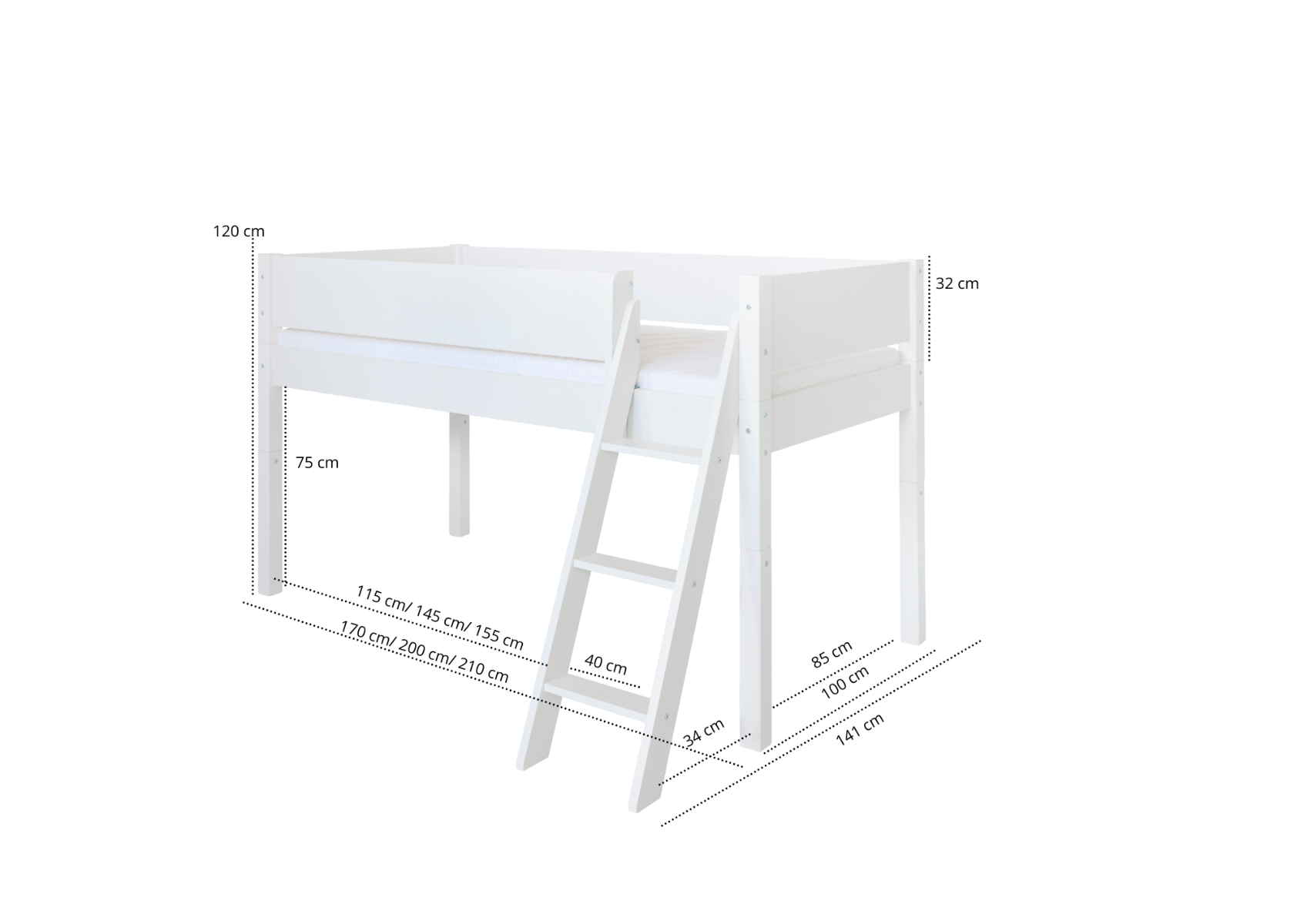 Mari halvhög barnsäng med sluttande stege