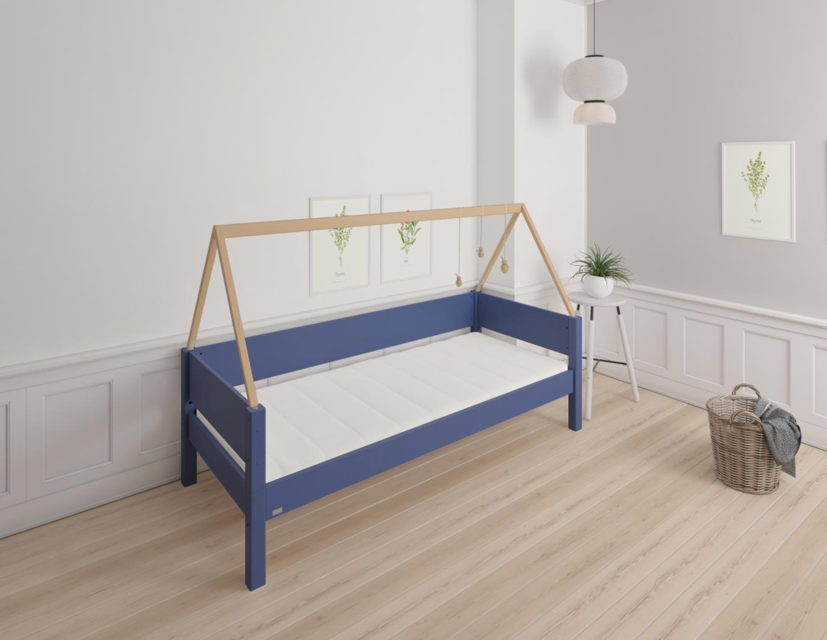 Saga barnsäng med sängram i bok - 90*160cm - Denimblå - 21