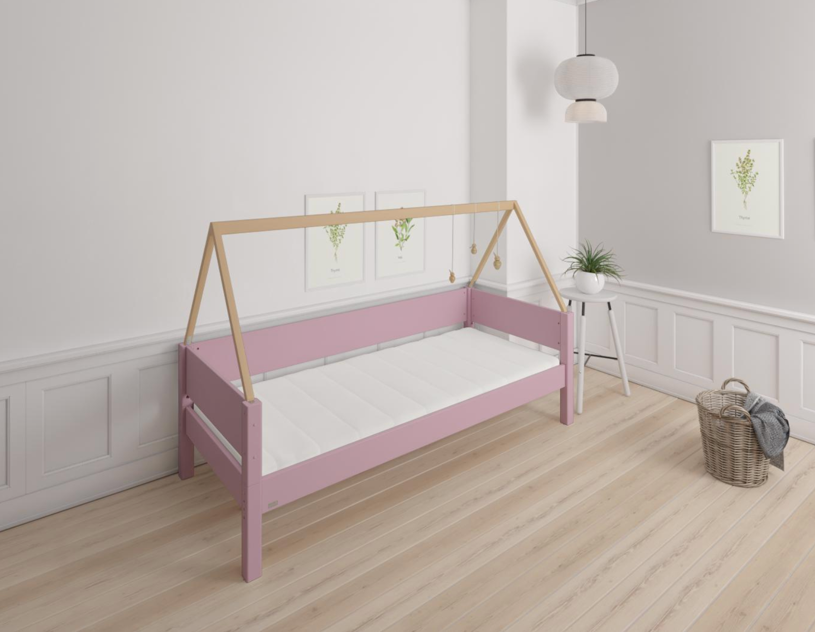 Saga barnsäng med sängstomme i bok - 90*160cm - Dusty rose - 25