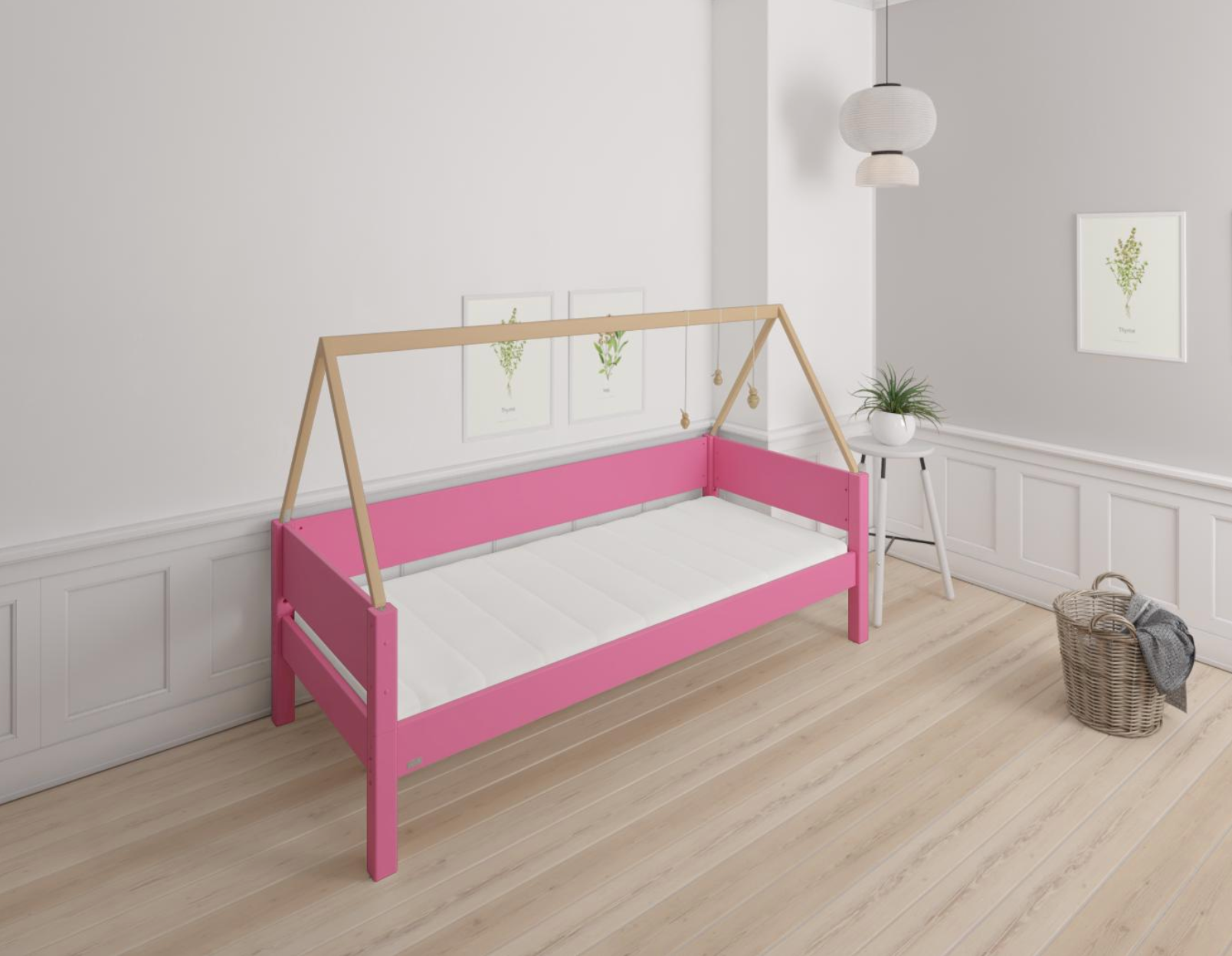 Saga barnsäng med sängstomme i bok - 90*160cm - Rosa - 32