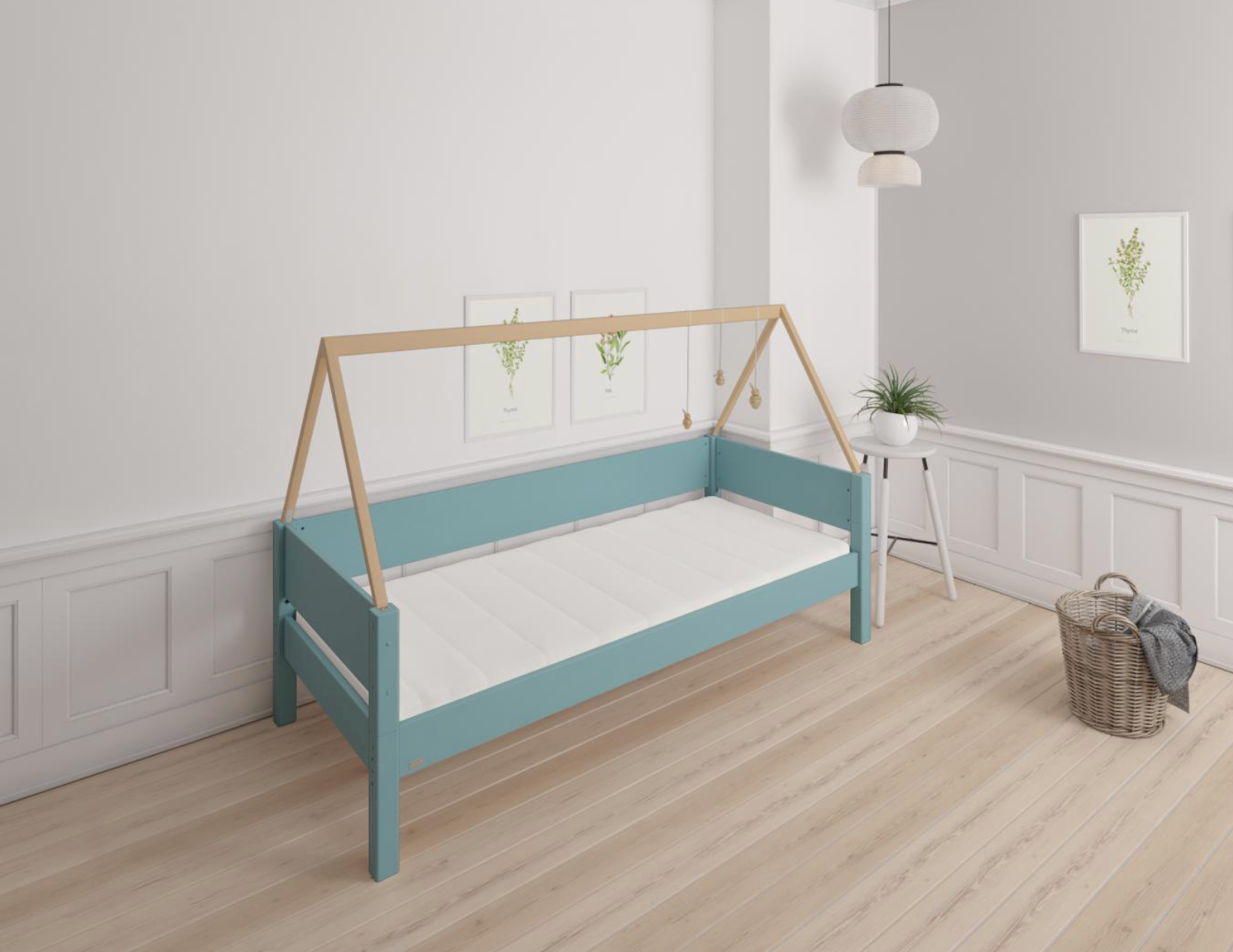 Saga barnsäng med sängstomme i bok - 90*160cm - Petroleum - 40