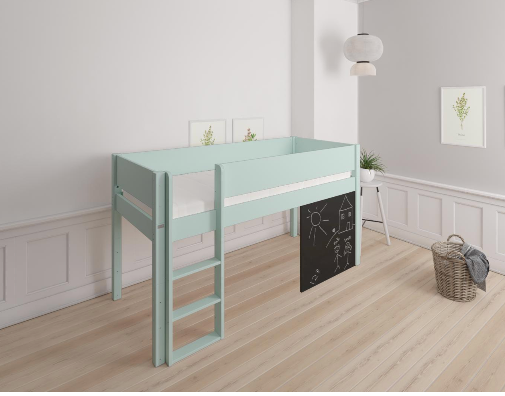 Dea halvhög barnsäng med svarta tavla - höjd barnsäng med svarta tavla - 90*160cm - Azur mint - 22