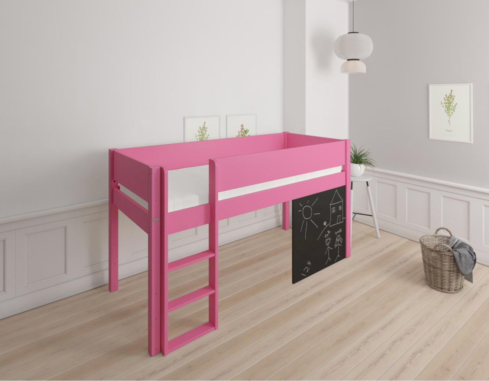 Dea halvhög barnsäng med svarta tavla - höjd barnsäng med svarta tavla - 90*200cm - Rosa - 32