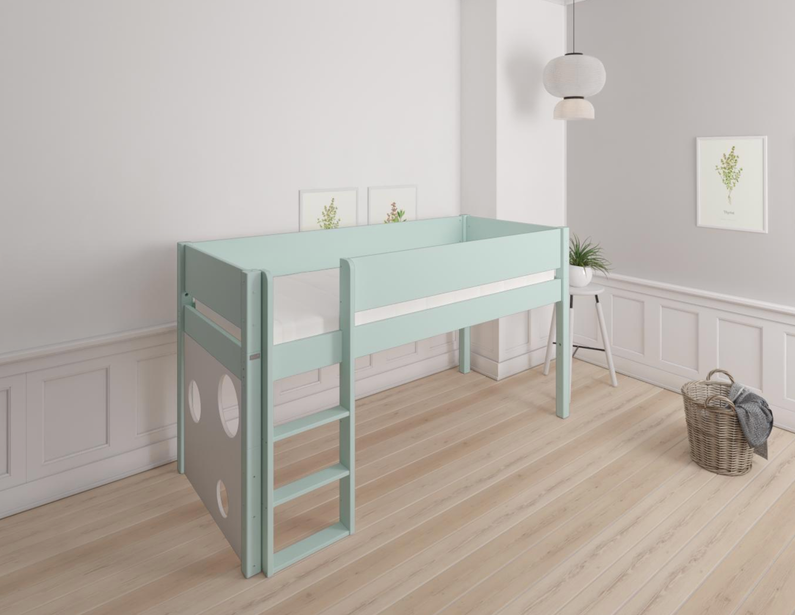 Sol halvhög barnsäng med kulbräda - höjd barnsäng med kulbräda - 90*160cm - Azur mint - 22