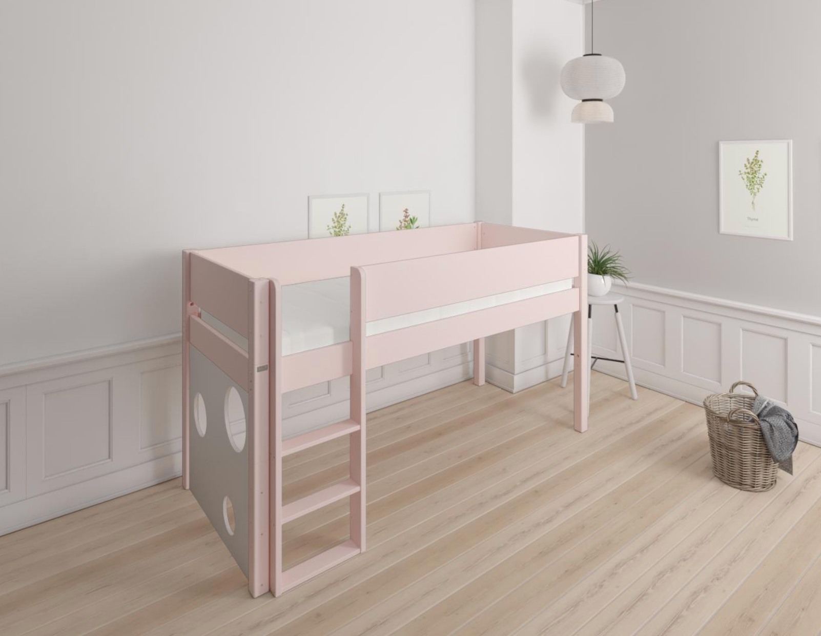 Sol halvhög barnsäng med kulbräda - höjd barnsäng med kulbräda - 90*200cm - Ljusrosa - 24