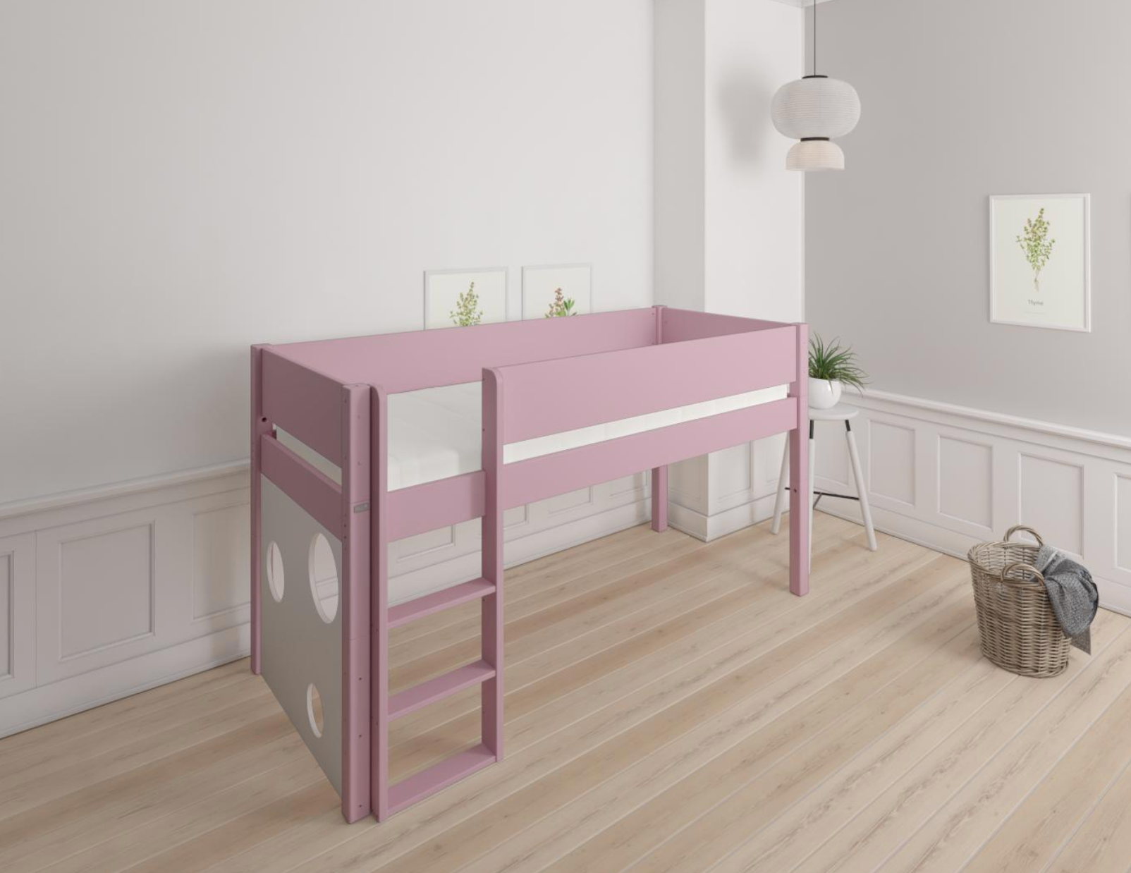 Sol halvhög barnsäng med kulbräda - höjd barnsäng med kulbräda - 90*160cm - Dusty rose - 25