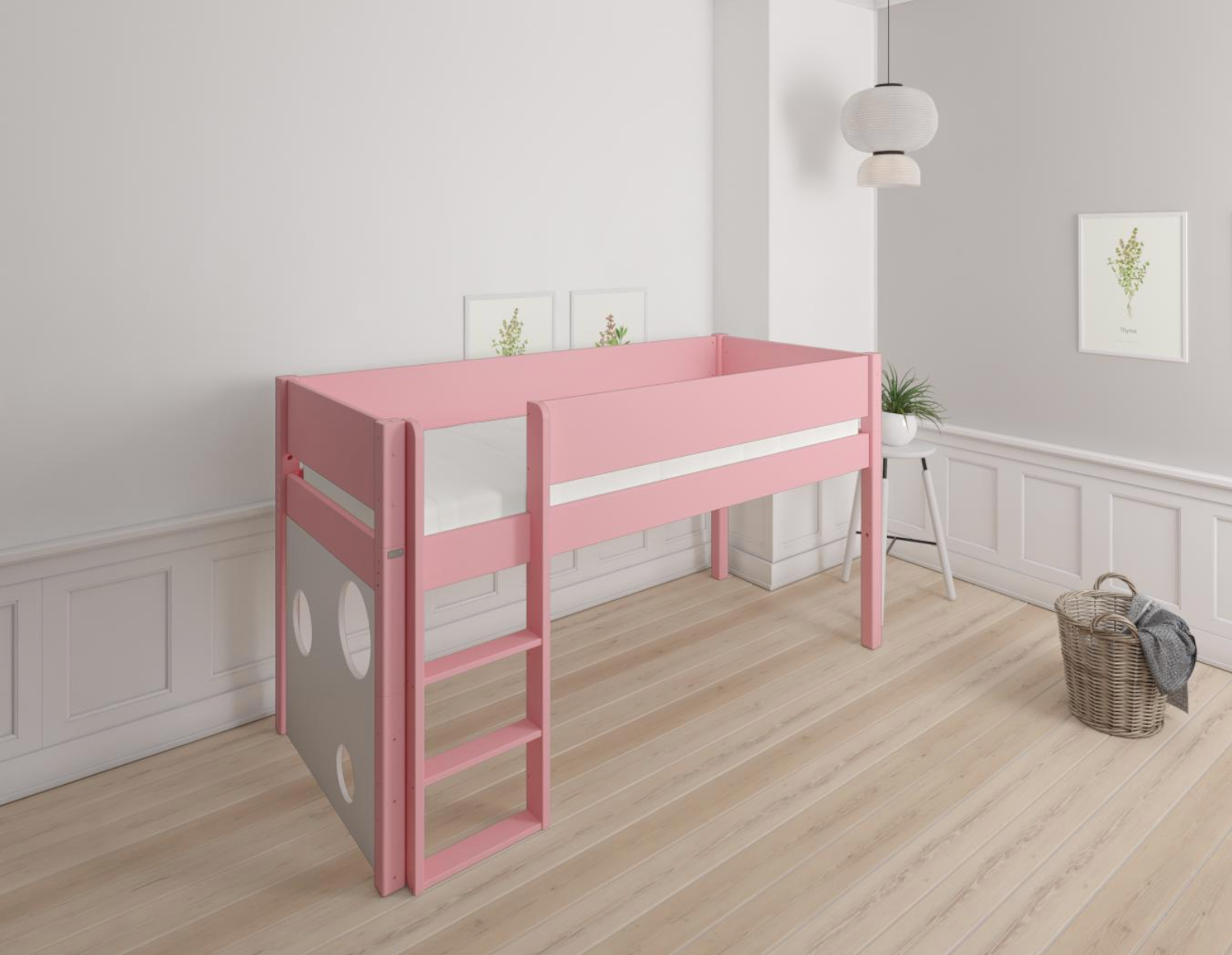 Sol halvhög barnsäng med kulbräda - höjd barnsäng med kulbräda - 90*160cm - Rose - 30