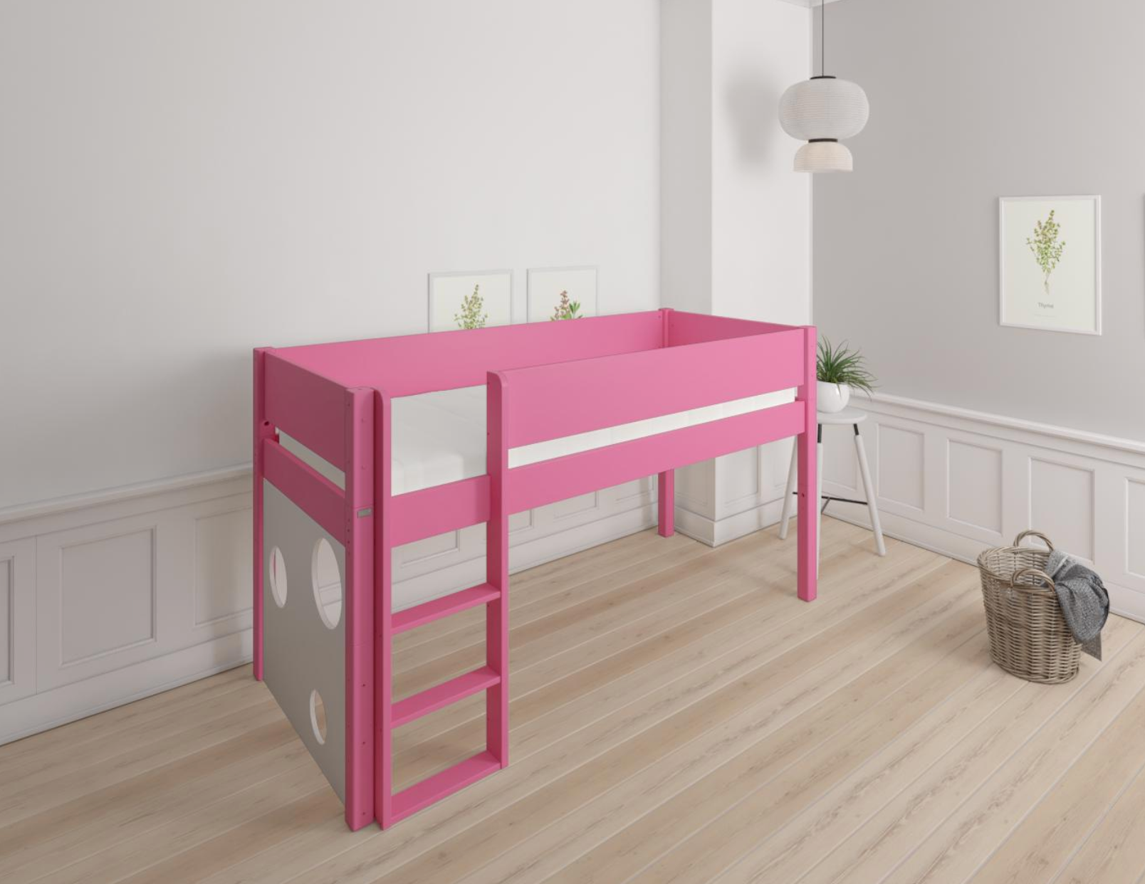 Sol halvhög barnsäng med kulbräda - höjd barnsäng med kulbräda - 90*160cm - Rosa - 32