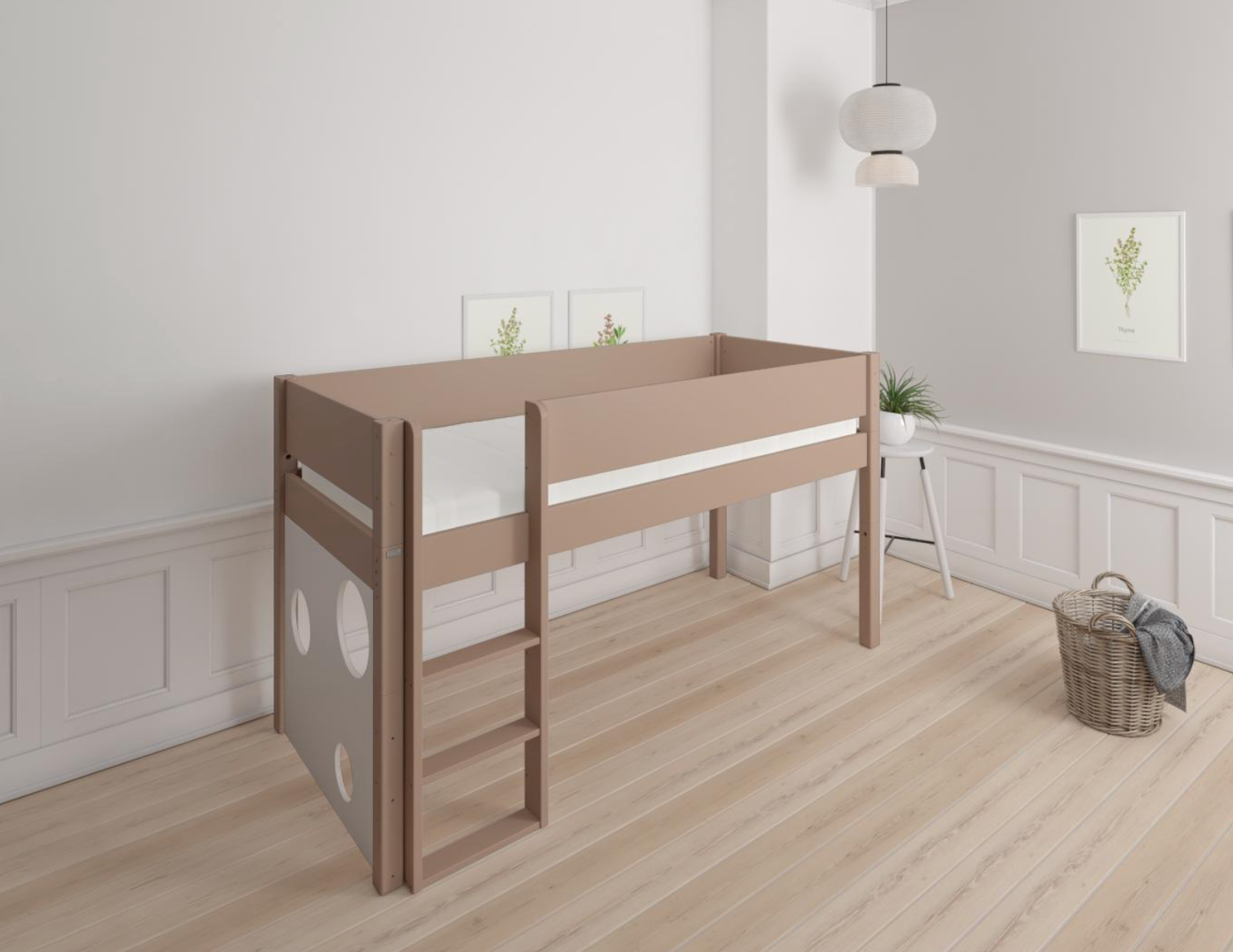 Sol halvhög barnsäng med kulbräda - höjd barnsäng med kulbräda - 90*160cm - Cafélatte - 55
