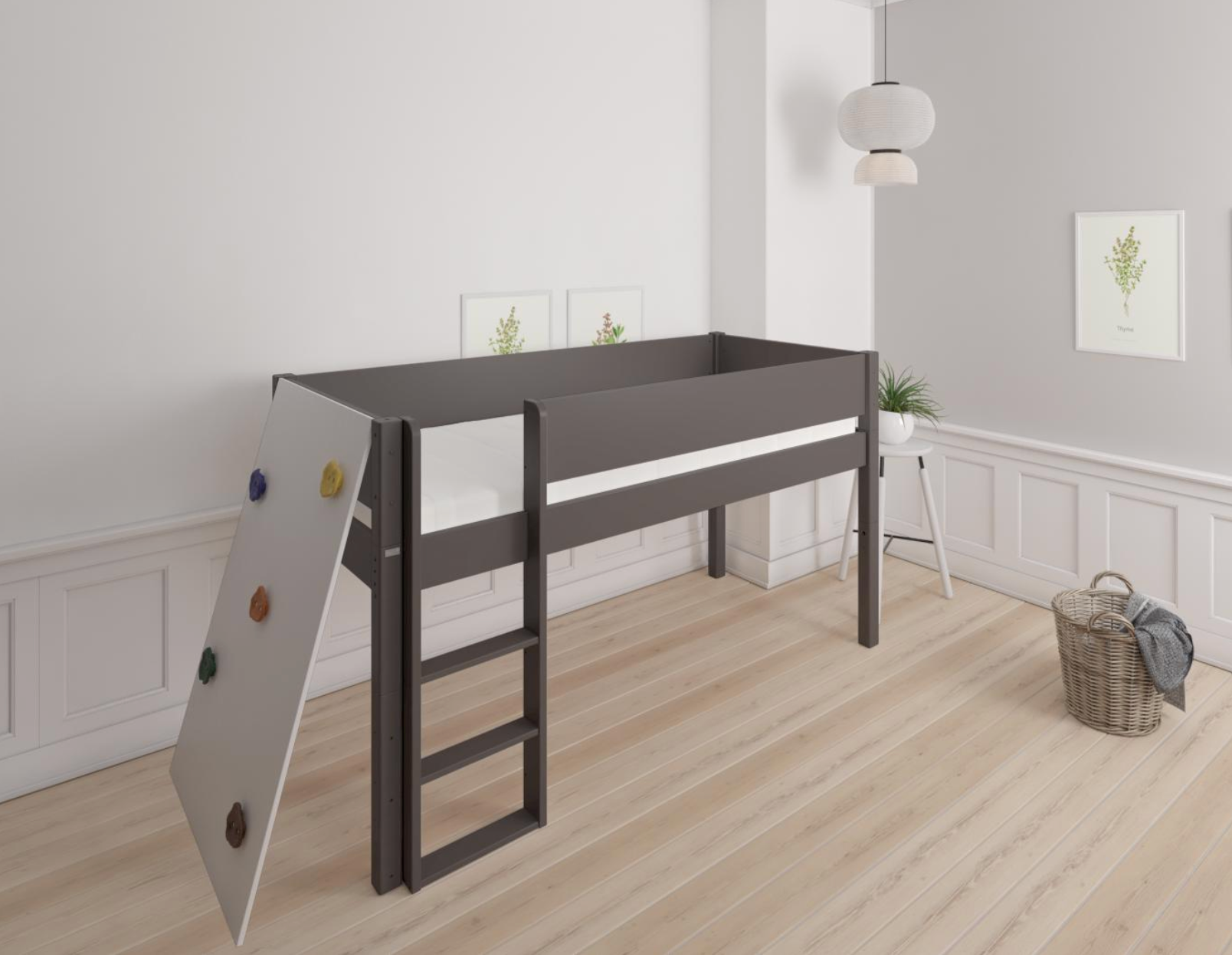 Borr halvhög barnsäng med klättervägg - höjdsäng med klättervägg - 90*200cm - Antracit - 2