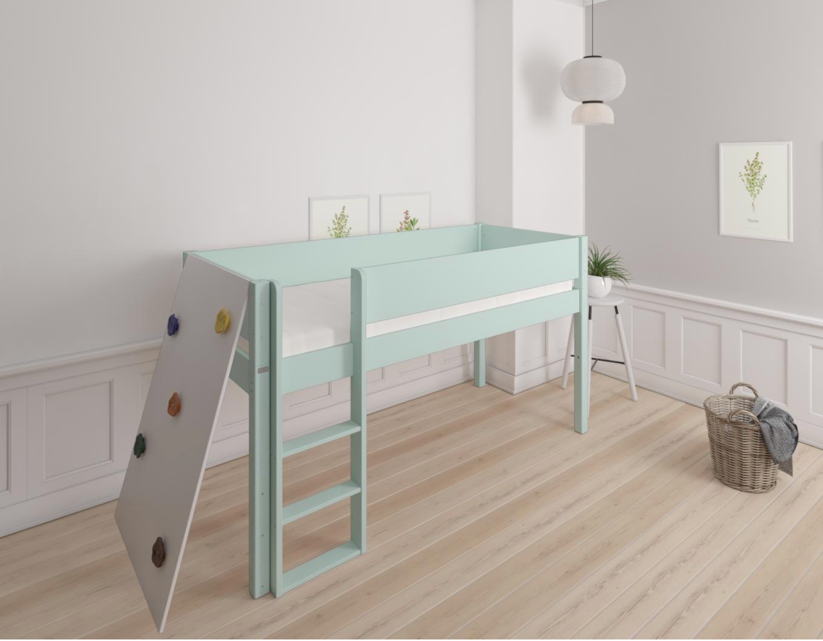 Borr halvhög barnsäng med klättervägg - höjdsäng med klättervägg - 90*200cm - Azur mint - 22