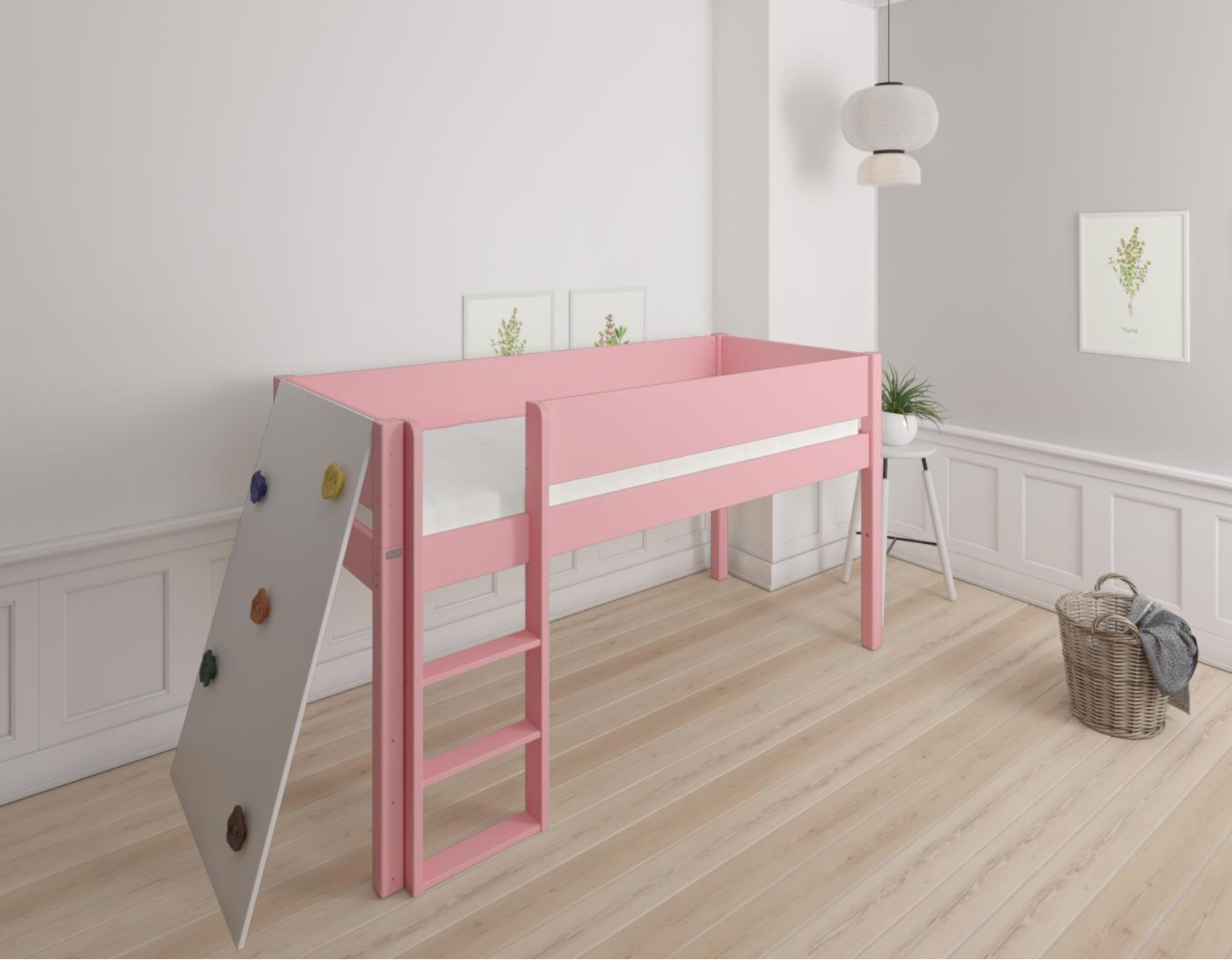 Borr halvhög barnsäng med klättervägg - höjd säng med klättervägg - 90*160cm - Rose - 30