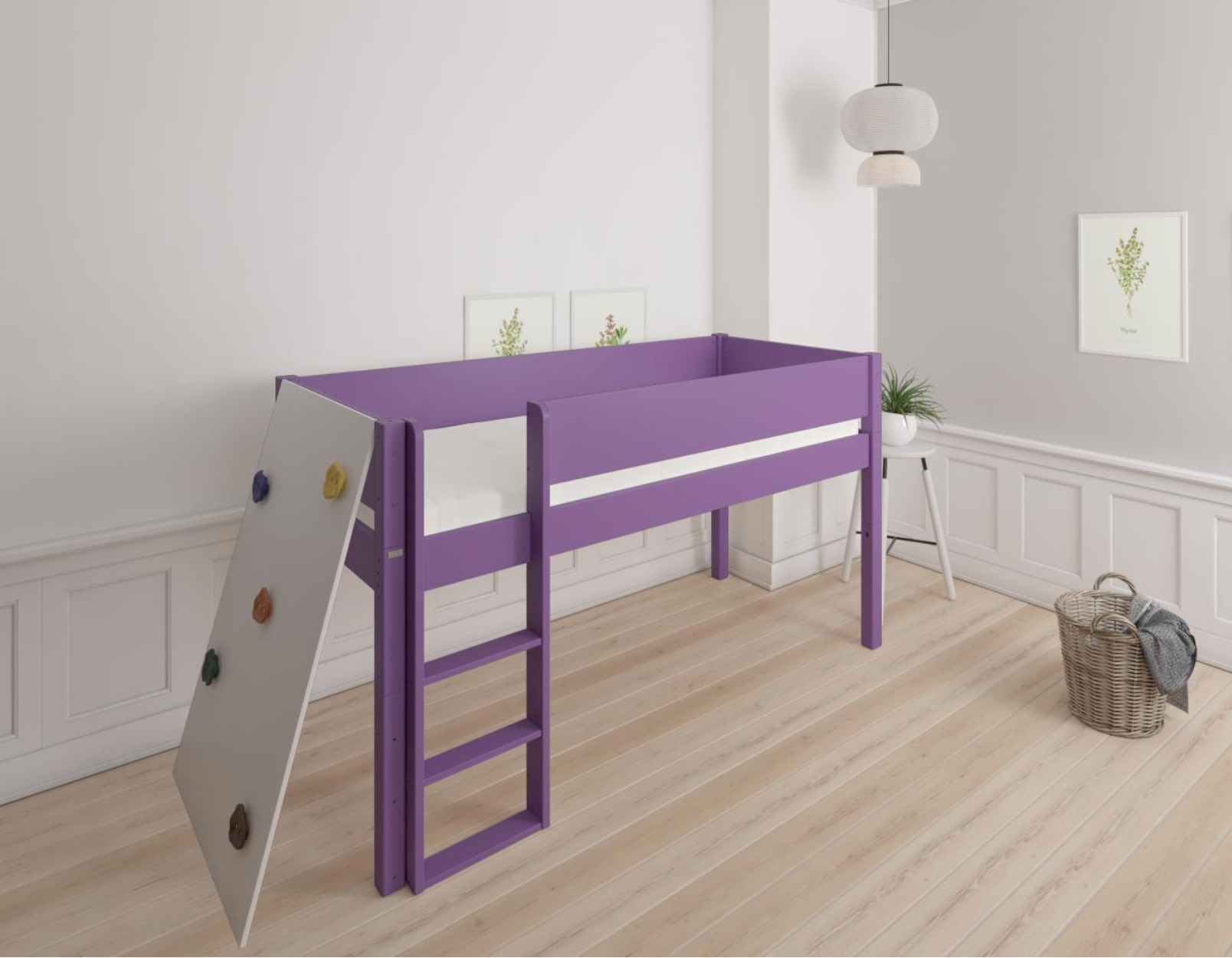 Borr halvhög barnsäng med klättervägg - höjdsäng med klättervägg - 90*160cm - Lila - 31