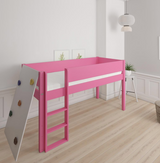 Borr halvhög barnsäng med klättervägg - höjdsäng med klättervägg - 90*160cm - Rosa - 32
